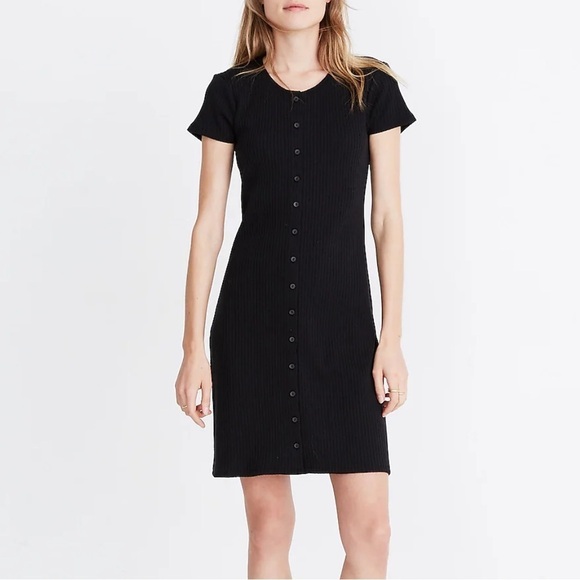 Madewell Pink Button Front Ribbed Short Sleeve Mini Dress Size Medium - Picture 2 of 8